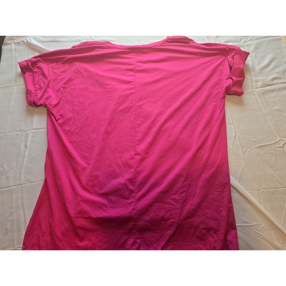 Zenana Women's 1X Hot Pink V-Neck Short Sleeve Hi-Low Tunic Top - Picture 5 of 5